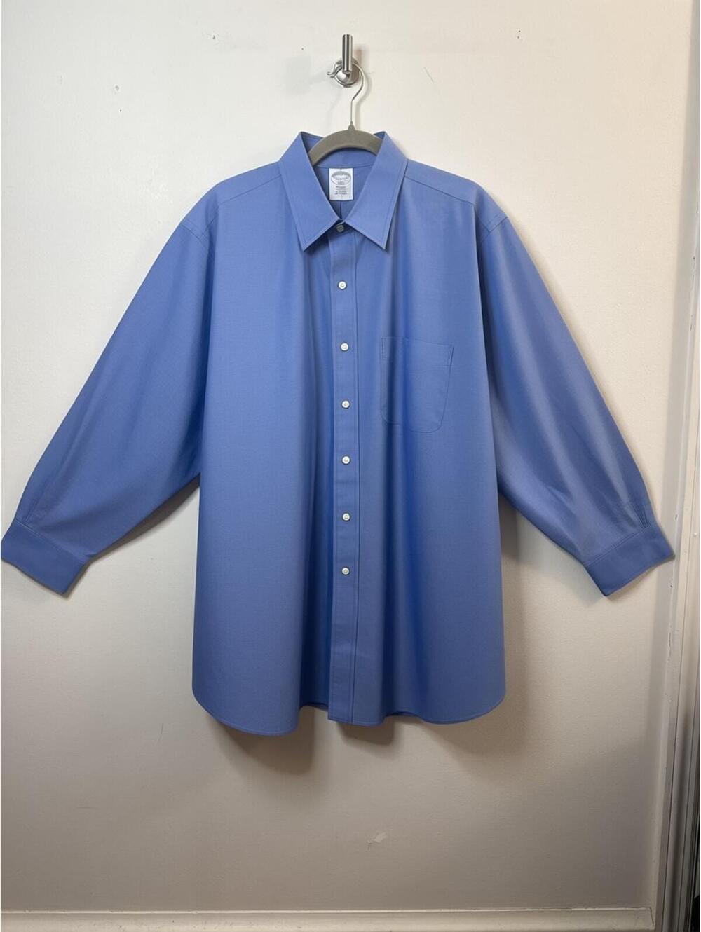 Brooks Brothers 1818 Regent Non-Iron Dress Shirt Mens 17.5 2/3 Blue Cotton